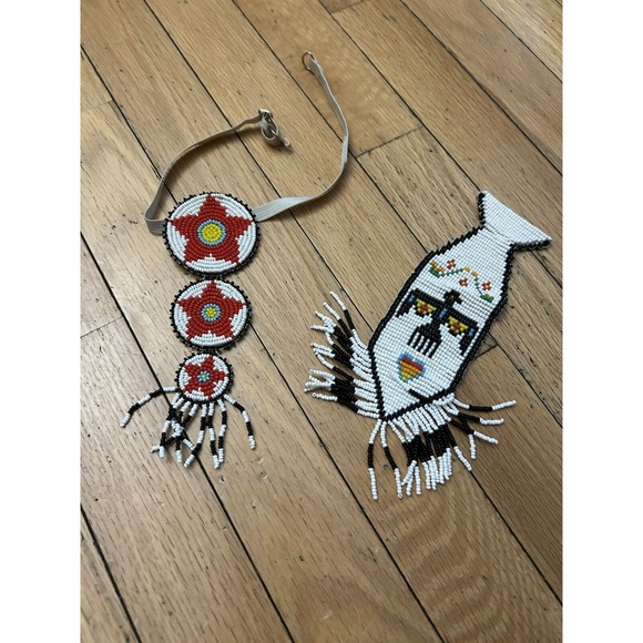 Lot of 2 Native American Beaded Neck Ties - No Reserve! - Picture 6 of 8